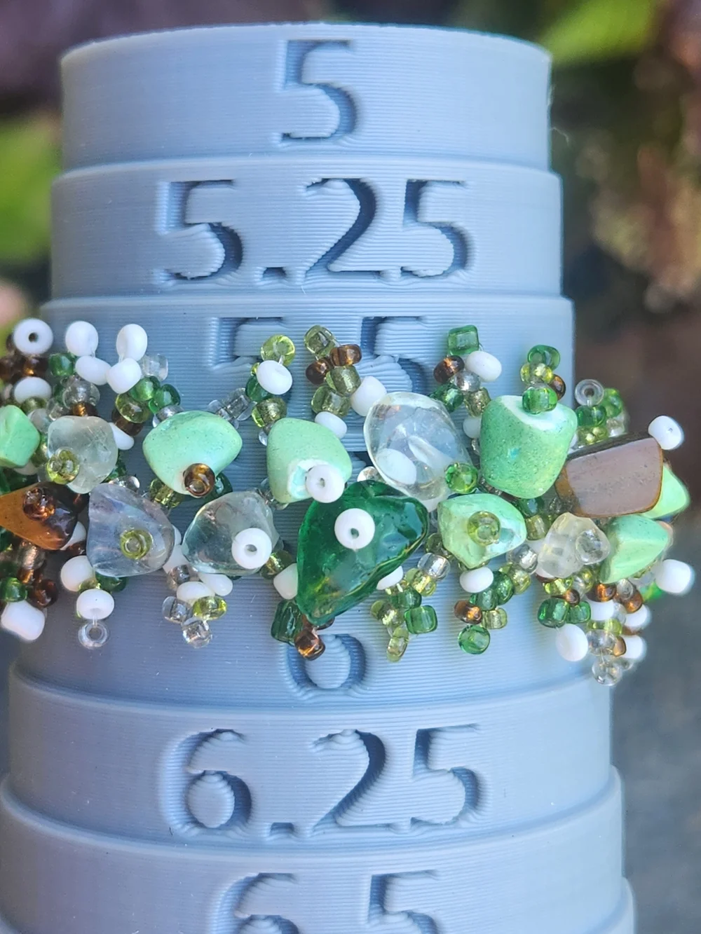VTG Artisan Handmade Beaded Cluster Cuff Bracelet Earthy Green Stone Chip Boho